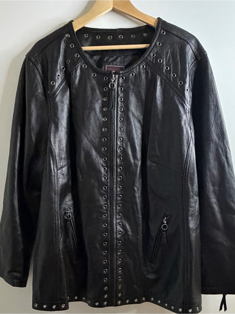 NWT Bradley Bayou Black Leather Grommet Studded Jacket Plus Size 3X QVC New